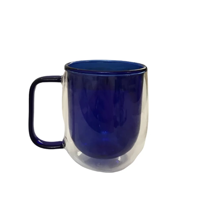 Çift Cidarlı Cam Kupa Lacivert Renk