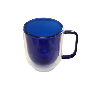 Çift Cidarlı Cam Kupa Lacivert Renk