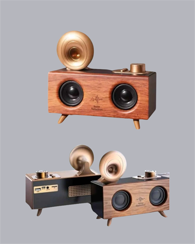 Çift Hoparlörlü Retro Bluetooth Speaker 1800mAh Bataryalı AUX USB SD Kartlı