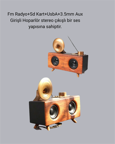 Çift Hoparlörlü Retro Bluetooth Speaker 1800mAh Bataryalı AUX USB SD Kartlı