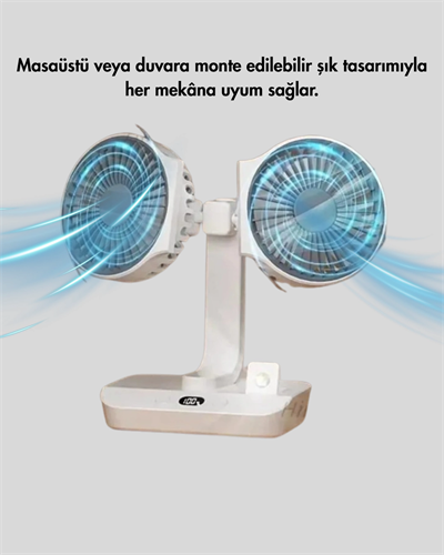 Çift Kafalı Masaüstü ve Duvar Tipi Sessiz USB Şarjlı Fan