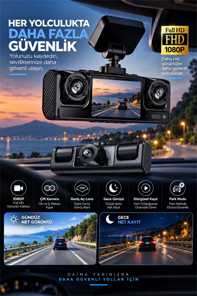 Çift Kameralı 1080P Full HD Araç Kayıt Kamerası