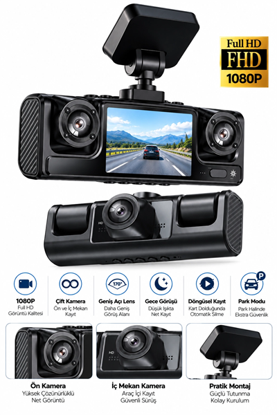 Çift Kameralı 1080P Full HD Araç Kayıt Kamerası