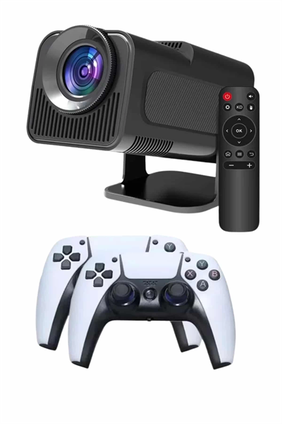 Çift Kollu Game Box Projeksiyon Cihazı Kumandalı Android Tv Dahili Hoparlör
