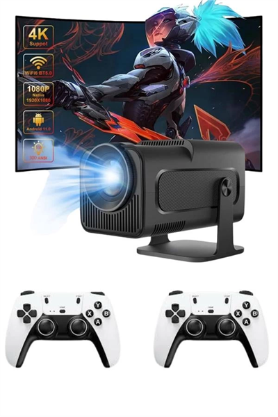 Çift Kollu Game Box Projeksiyon Cihazı Kumandalı Android Tv Dahili Hoparlör