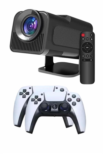 Çift Kollu Game Box Projeksiyon Cihazı Kumandalı Android Tv Dahili Hoparlör