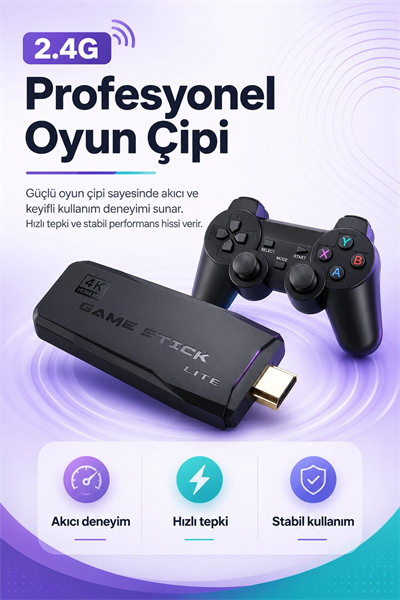 Çift Kollu Kablosuz Oyun Konsolu TV Bağlantılı Klasik Oyunlar İçin Pratik Set