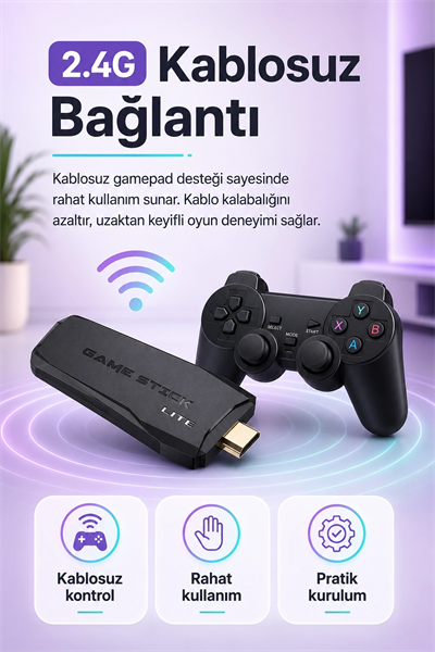 Çift Kollu Kablosuz Oyun Konsolu TV Bağlantılı Klasik Oyunlar İçin Pratik Set