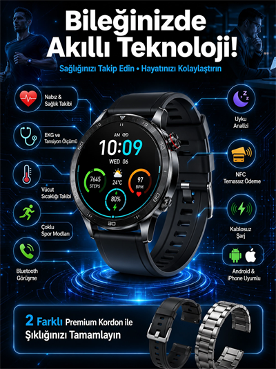 Çift Kordonlu Yüksek Çözünürlüklü Akıllı Saat Uyku İzleyici & Spor Modları