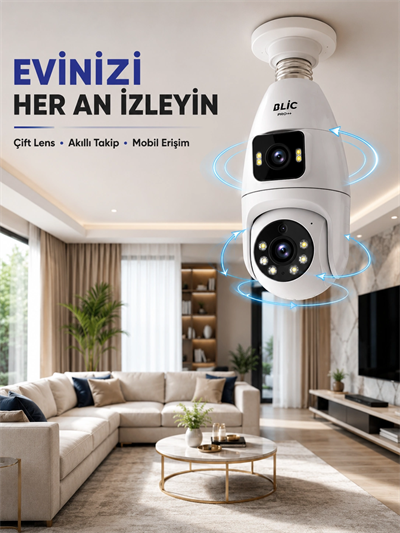 Çift Lens Wi-Fi Ampul Kamera ve Mobil Kontrol Yüksek Çözünürlüklü