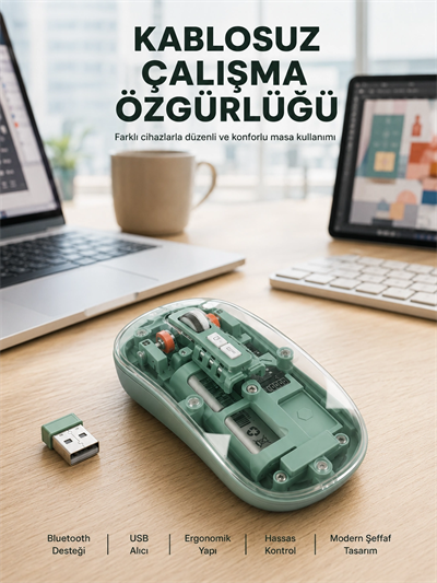 Çift Mod Bağlantılı Kablosuz Mouse Bluetooth ve USB Alıcılı Yeni Nesil