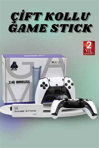 Çift Oyun Kollu 4K HD Ekran Nostaljik 20.000 Oyunlu Beyaz Game Stick