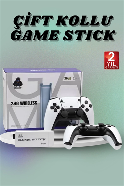 Çift Oyun Kollu 4K HD Ekran Nostaljik 20.000 Oyunlu Beyaz Game Stick
