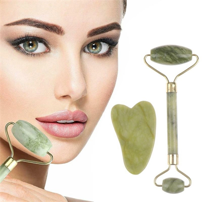 Çift Taraflı 2li Cilt Yüz Masaj Aleti Jade Roller Yeşim Taşı Seti Bx40