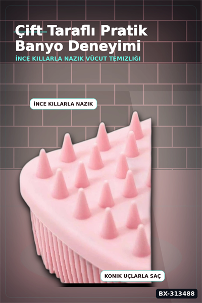 Çift Taraflı Silikon Banyo Masaj Fırçası - Saç Derisi Yatıştırıcı Taraklı 1 Adet BX-313488