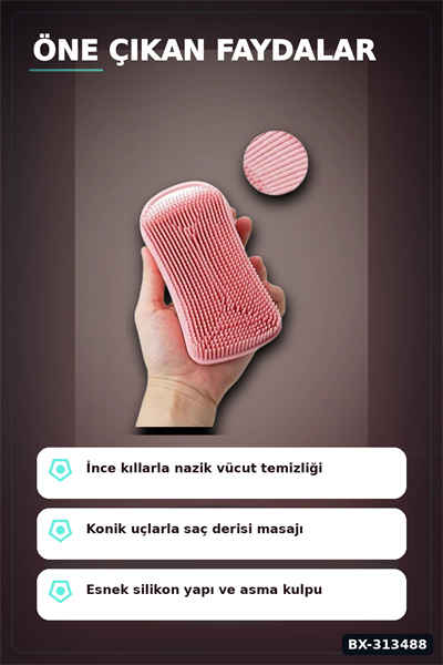 Çift Taraflı Silikon Banyo Masaj Fırçası - Saç Derisi Yatıştırıcı Taraklı 1 Adet BX-313488
