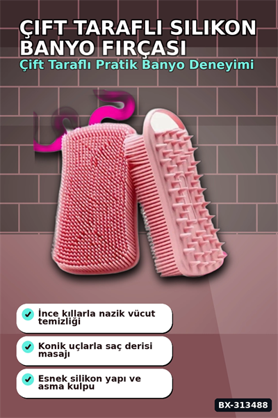 Çift Taraflı Silikon Banyo Masaj Fırçası - Saç Derisi Yatıştırıcı Taraklı 1 Adet BX-313488