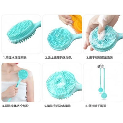 Çift Taraflı Silikon Uzun Saplı Banyo Fırçası