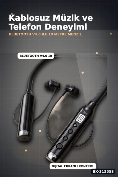Çift Telefon Bağlantılı Titreşimli Bluetooth Boyun Kulaklığı 10m Menzil Mikrofonlu BX-313558
