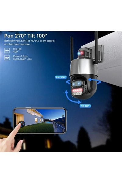 Çift lensli 8X zoom 4MP 4K Ultra HD hareketli gece görüşlü dış mekan WiFi IP kamera 2 yıl garantili