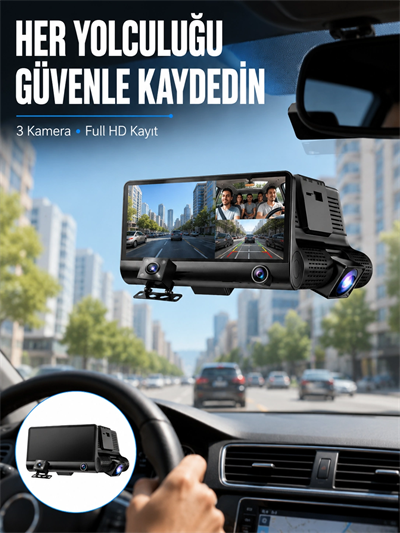 Çift ve Üçlü Lens Seçeneği ile Tüm Açılardan Kayıt Yapan Araç Kamerası Yeni Nesil