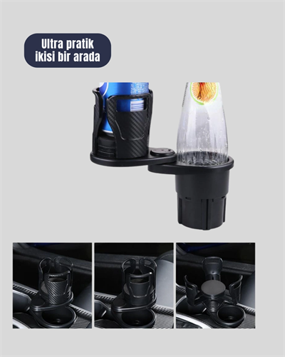 Çiftli Araba Bardak Tutucu Karbon Fiber Görünümlü 360° Ayarlı