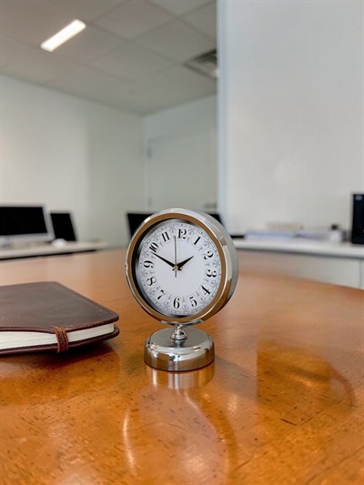 Classic Series Silver 25 x 20 Cm Metal Krom Masa Saati