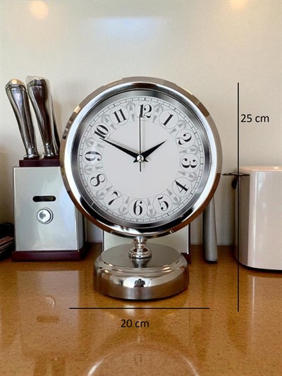 Classic Series Silver 25 x 20 Cm Metal Krom Masa Saati