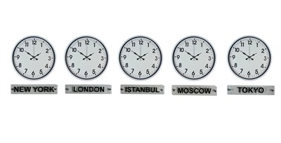 Classic White 36 Cm 5 li Tabelalı Dünya Saatleri