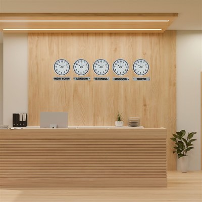 Classic White 36 Cm 5 li Tabelalı Dünya Saatleri