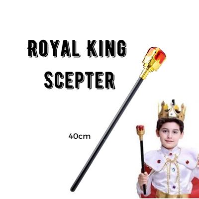Çocuk Boy Altın Renk Kral Tacı ve Kırmızı Topuzlu Kral Asası (3936)