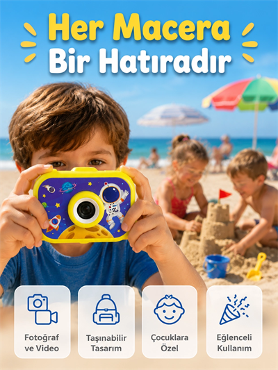 Çocuk Fotoğraf Makinesi HD Video Kayıt Özellikli 2.0 İnç Ekranlı Type-C Şarjlı Dijital Kamera