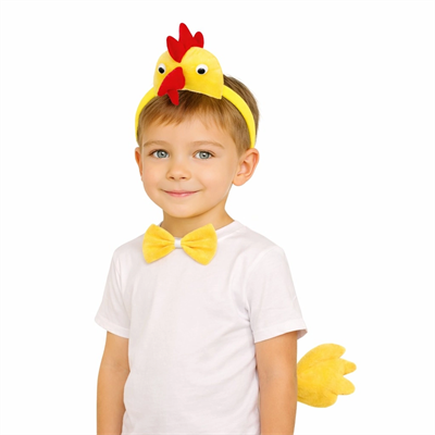 Çocuk Horoz Tavuk Kostüm Seti 3 Parça (Taç + Papyon + Kuyruk)