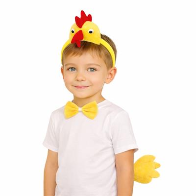 Çocuk Horoz Tavuk Kostüm Seti 3 Parça (Taç + Papyon + Kuyruk) (3936)