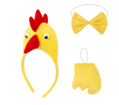 Çocuk Horoz Tavuk Kostüm Seti 3 Parça (taç + Papyon + Kuyruk)
