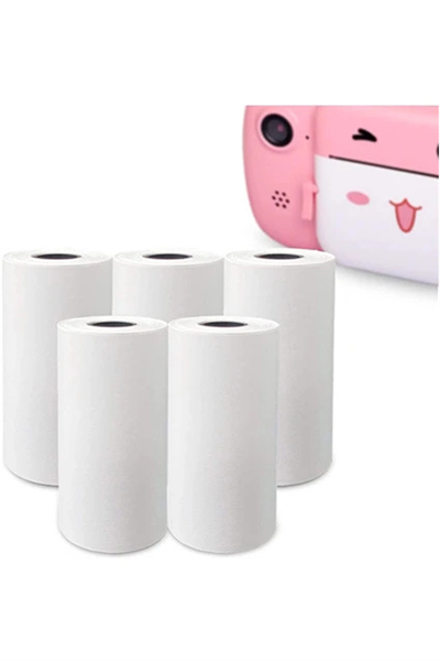 Çocuk Kamera Baskı Kağıdı, 5’li Rulo 57x25mm Çekirdekli Fotoğraf Baskı Termal Kağıt Rulo