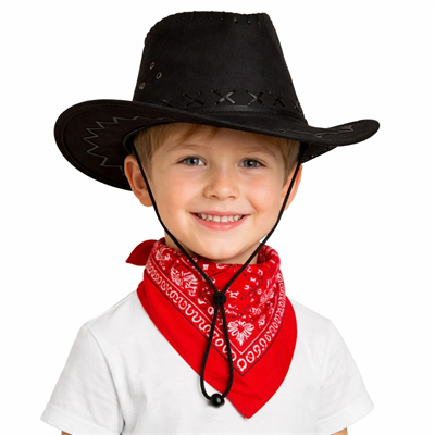 Çocuk Kovboy Şapka Siyah  Kırmızı Bandana Seti