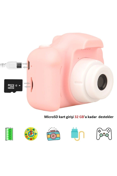 Çocuk dijital fotoğraf makinesi 1080p video SD kart destekli 10-15 MP pembe - SD Bellek Kartı Tipi