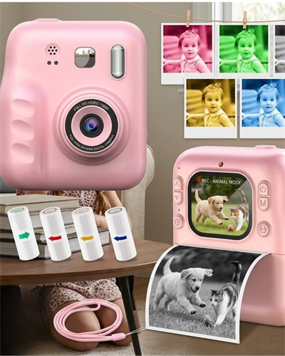 Çocuklar İçin Anında Baskılı Kamera 4 Rulo Kağıt ve 5 Renk Kalem Hediyeli