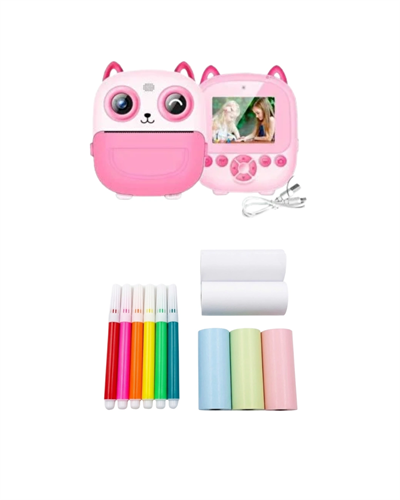 Çocuklar İçin Baskılı Mini Kamera 6 Kalem 5 Kağıt Rulosu Hediyeli Eğlenceli Fotoğraf Makinesi