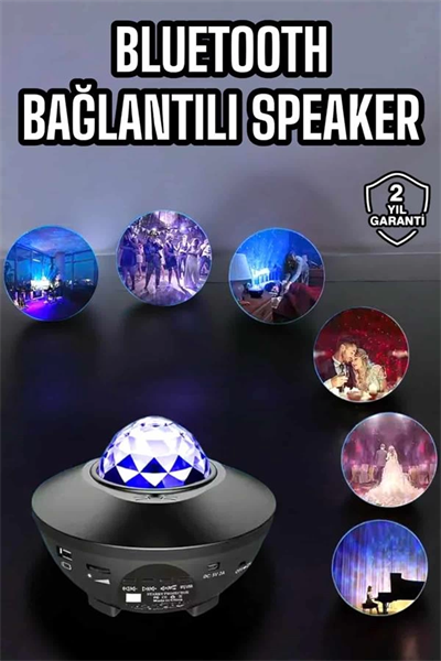 Çocuklara Özel Şarjlı Bluetooth Hoparlör Parti Led Lambası Yıldızlı Projeksiyon