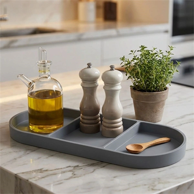 Çok Amaçlı 3 Bölmeli Gri Silikon Altlık – Yağdanlık Ve Sunum Organizeri Bx40