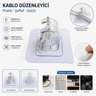 Çok Amaçlı Kıskaçlı Yapışkanlı Kablo ve Mop Tutucu