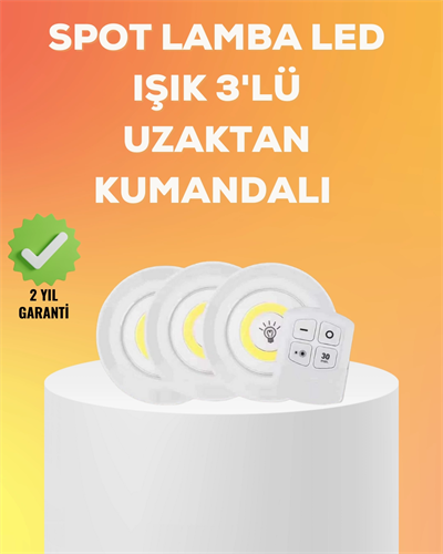 Çok Amaçlı Kullanım İçin Kablosuz Yapışkanlı 3 Lü Uzaktan Kumandalı Led Spot Lamba