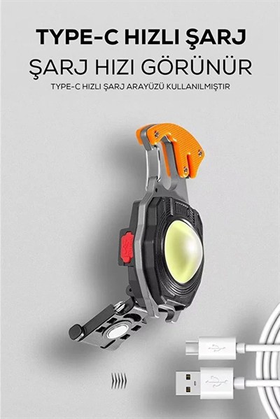 Çok Amaçlı LED Işıklı Anahtarlık – Çakmak, Tornavida, Şişe Açacağı, Type-C Şarjlı, Manyetik Özellikli Çok Fonksiyonlu Araç Gereci