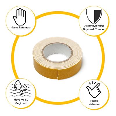 Çok Amaçlı Tüm Yüzeylerde Kullanıma Uygun Beyaz Çift Taraflı Köpük Sünger Montaj Bant (3936)