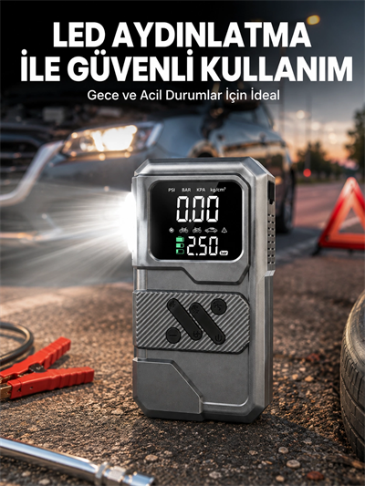 Çok Fonksiyonlu Akü Takviye ve Taşınabilir Hava Kompresörü