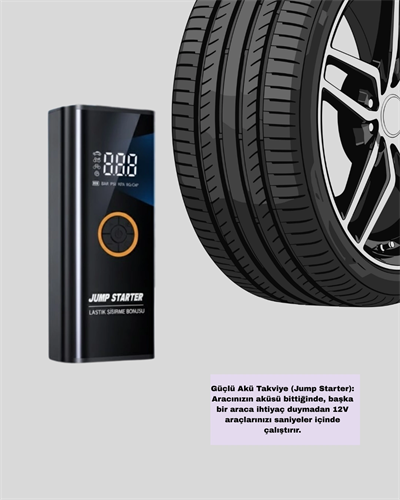 Çok Fonksiyonlu Araç Yol Yardım Kiti Jump Starter ve Lastik Pompası