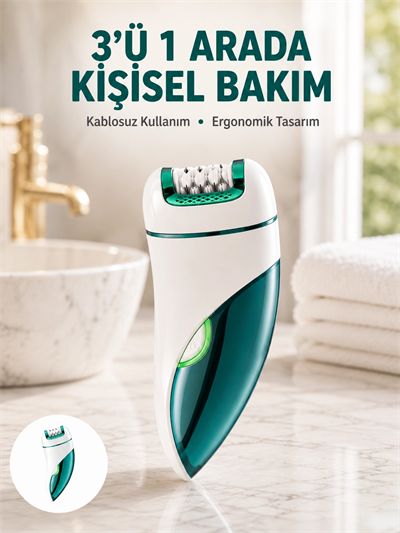 Çok Fonksiyonlu Epilatör 600mAh 90 Dakika Kullanım LED Metal Başlık Su Geçirmez Yeni Nesil