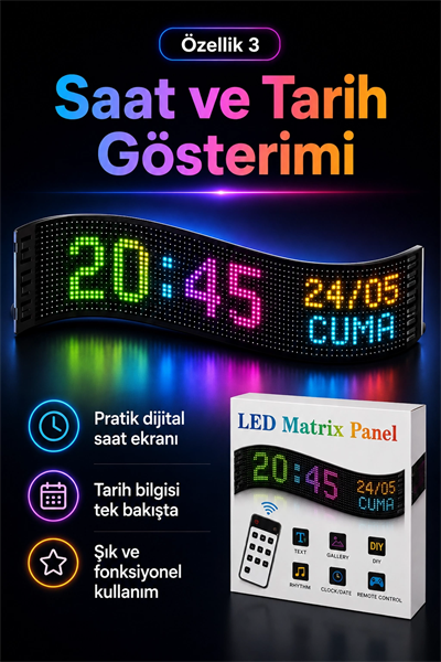 Çok Fonksiyonlu LED Matrix Panel Kayan Yazı Tabelası Saat Tarih Ve Metin Destekli